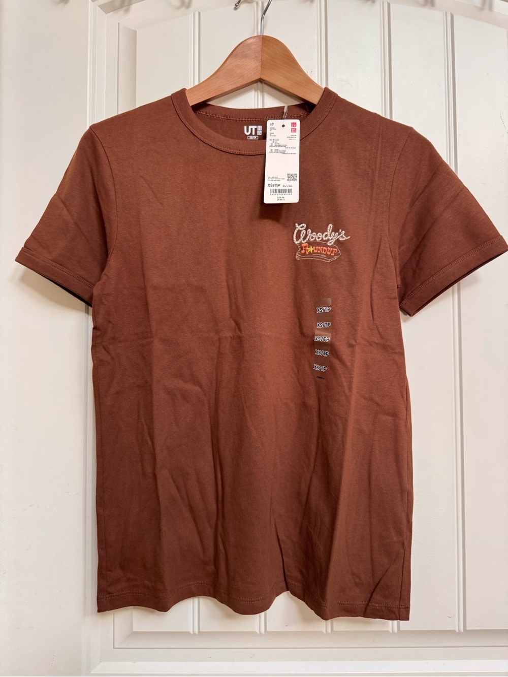 NWT Uniqlo x Pixar Toy Story Brown Woody's Roundup T-Shirt. Size XS
